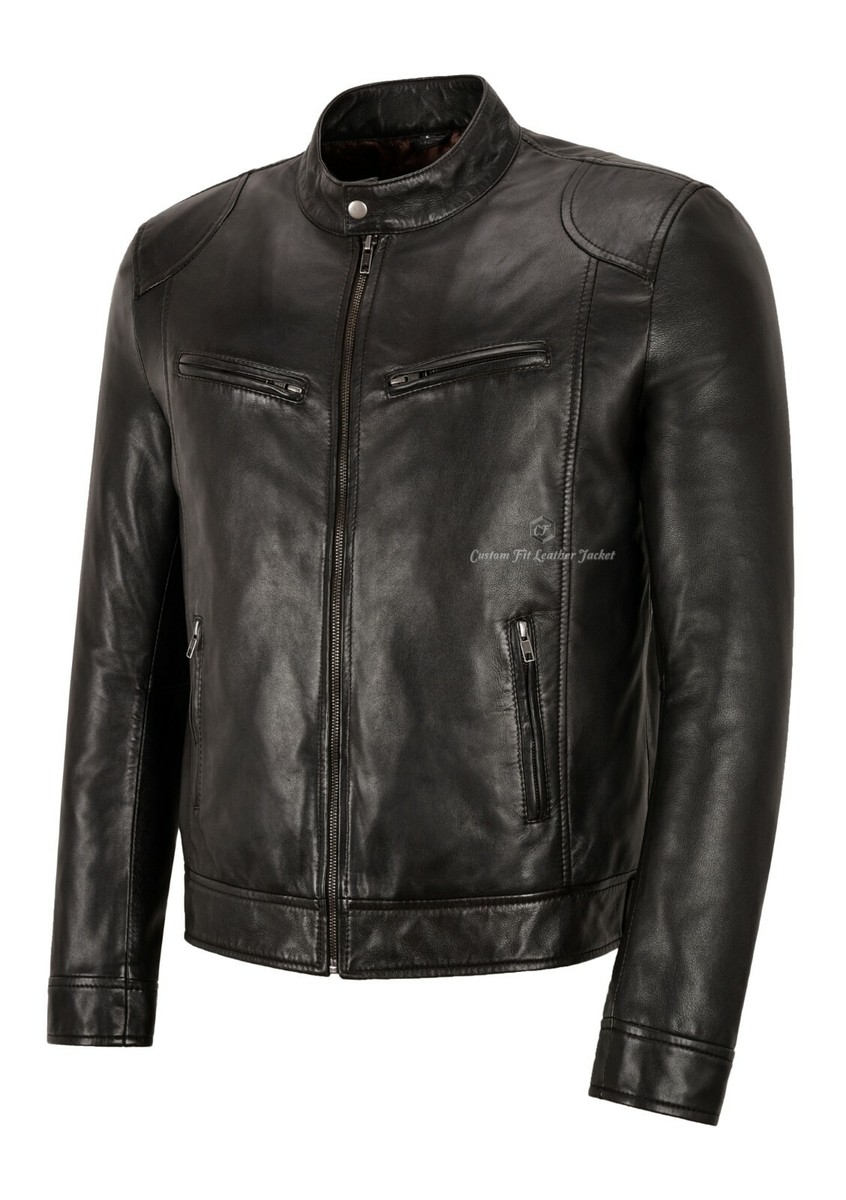 Men's Leather Jacket Chocolate Brown Lambskin Casual Wear Biker