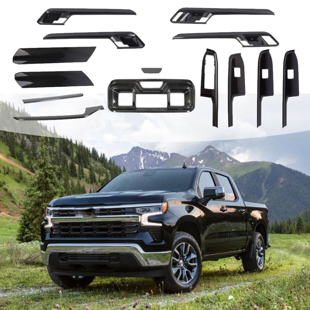 Carbon Fiber Dash Gear Decor Cover Trim Strips For Chevy Silverado 2022 23 2024