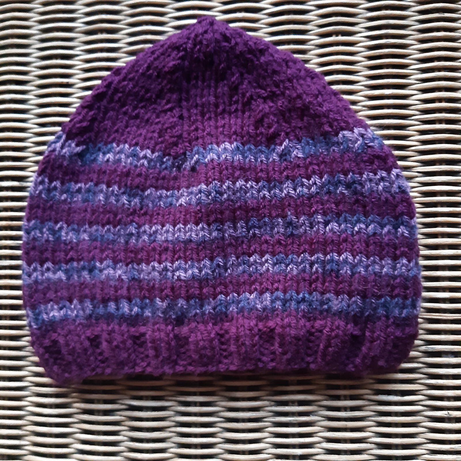 Mens purple multicoloured striped chunky hand knitted beanie hat eBay