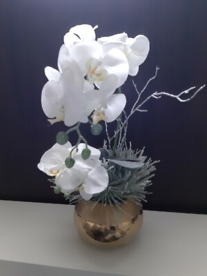 Abella Flora Blumengesteck Kunstblume Orchidee Phalaenopsis Weiss Glitzer  gold | eBay.de