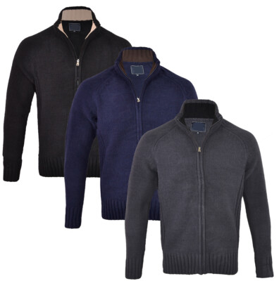 Herren Premium Chenille Strickjacke mit durchgehendem Reißverschluss Pullover mit Kragen Strick Top S-XXL 