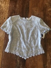 VTG 90s beautiful silk heavily beaded blouse soft light gray scallop NEW/W TAG