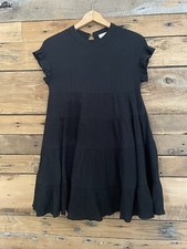 Black Tiered Ruffle Sleeve Dress Flowy Feminine Romantic Boho Soft Casual Sz S