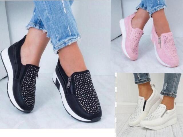 LADIES WOMENS RUNNING TRAINERS GLITTER FITNESS GYM FLAT SPORT SLIP ON SHOES SIZE