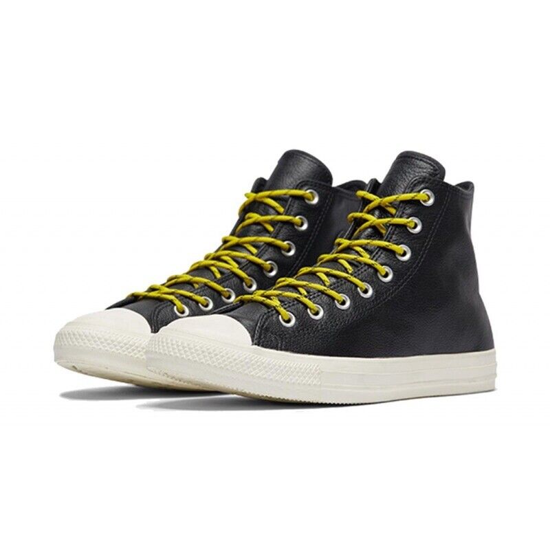 Converse Black Leather Mens  Womens  With Yellow & Black Laces | eBay