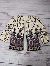 Coldwater Creek Jacket Women  s 4 Purple Floral Quilted Ruched Sleeves