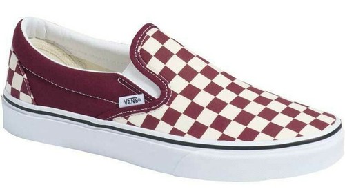 maroon checkered vans slip on