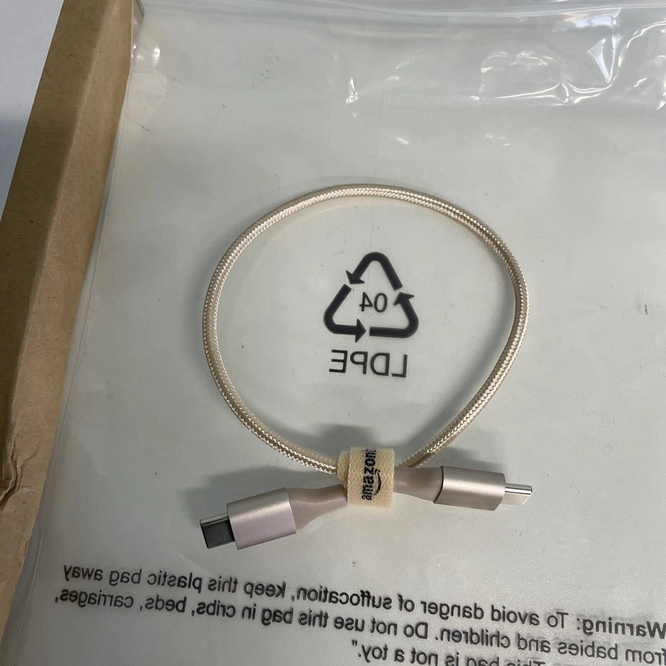 Amazon 1 Foot Double Braided Nylon USB Type-C to Type-C 2.0 Cable  Gold - Image 2 of 4