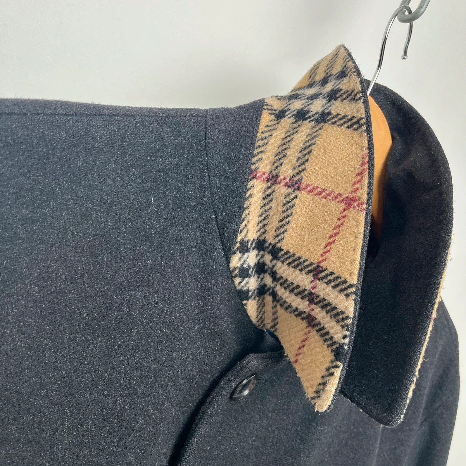 Burberry Vintage Black Wool Nova Check Lined Car Coat Jacket image 4
