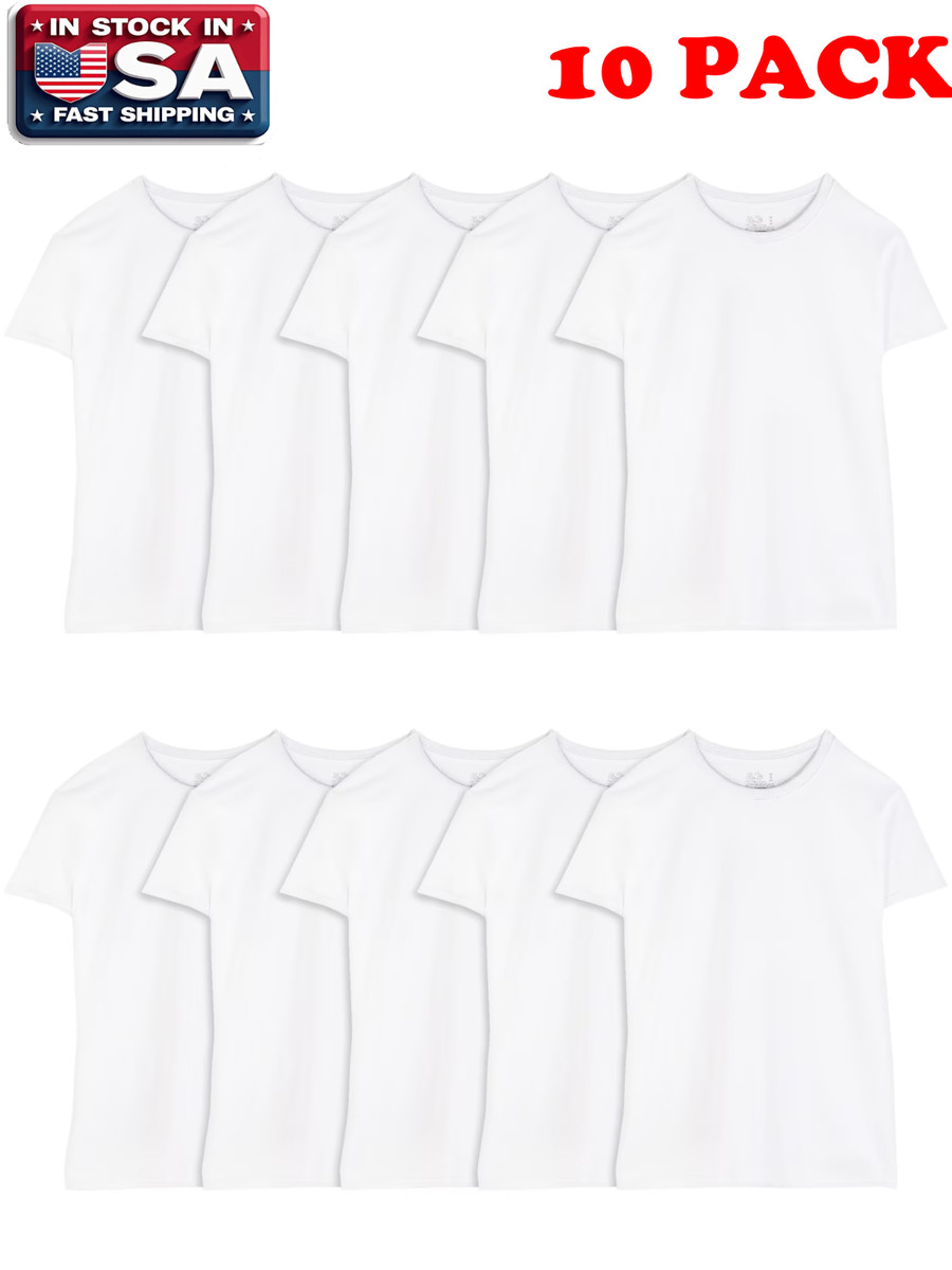 Fruit of the Loom Men's Eversoft Crew Undershirts White, 10 Pack, Cotton