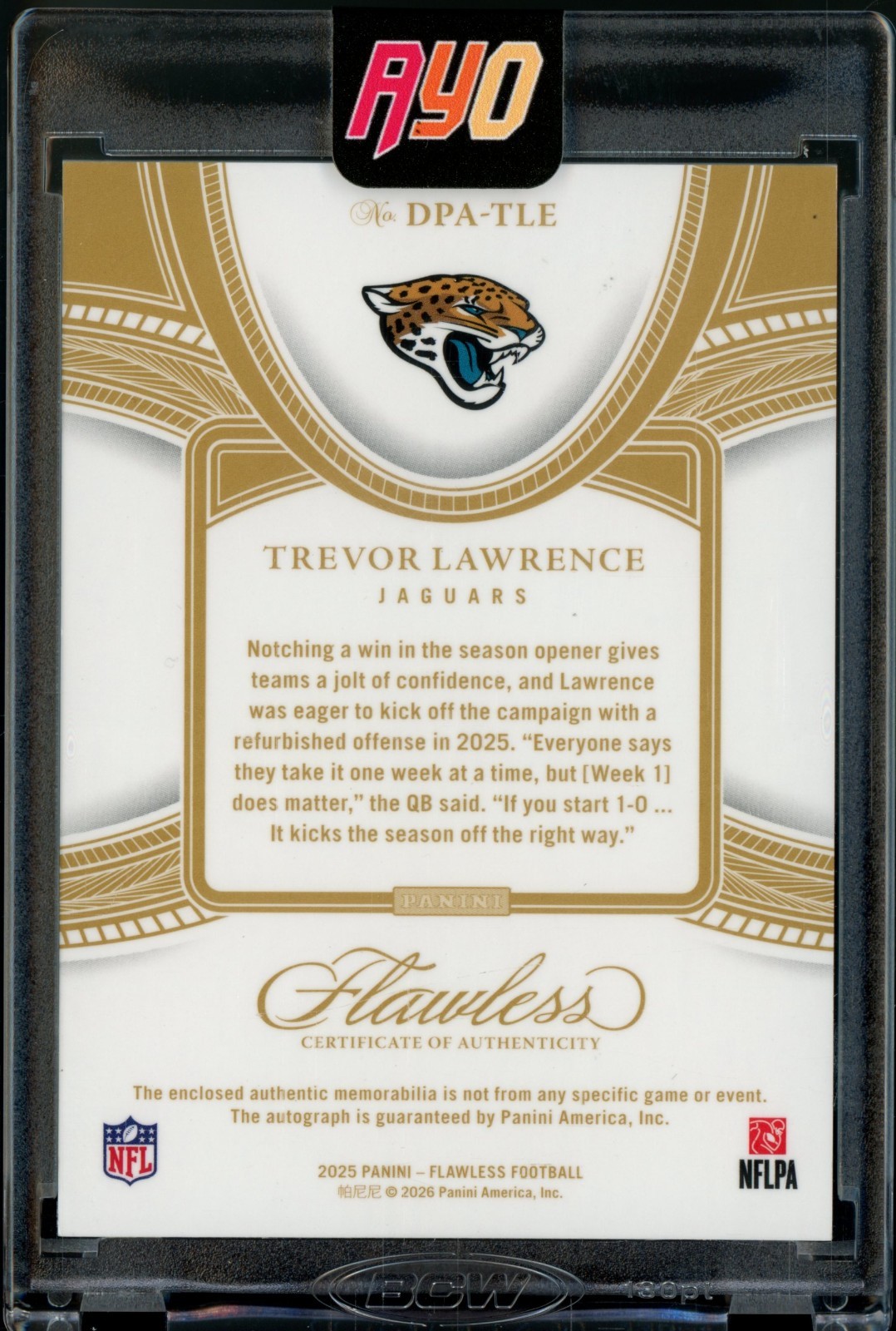 2025 Flawless Trevor Lawrence Distinguished Patch On-Card Auto #d 1/20 - Jaguars view 2