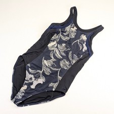 Athleta One Piece Swimsuit Size S Floral Printed Mesh Racerback Navy Black