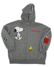 Peanuts Snoopy, Gray Full Zip Sweatshirt Hoodie Chenille Patches Size XL