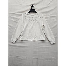 A New Day Womens Embroidered Pullover Sweatshirt White Cotton Blend Size XS