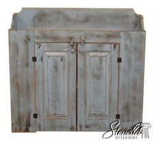 L44382: Blue Paint Decorated Primitive Style 2 Door Dry Sink Cupboard