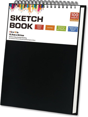 Sketch Book for Drawing - 120Gsm Thick Paper, Spiral Bound, 100 Sheets, 9'' X 12''