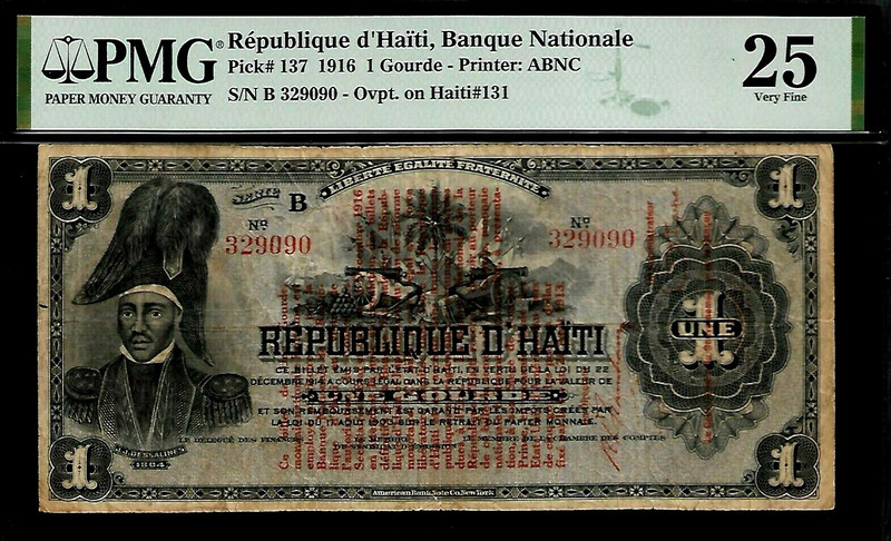 Haiti 1 Gourde 1916 PMG 25 Pick # 137 PMG Population 3/6