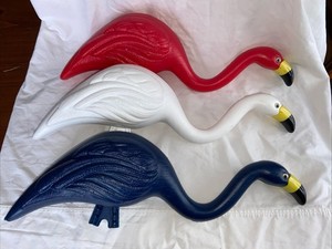 RED WHITE BLUE PLASTIC YARD Flamingos 3-Pack MERICA MINGOS