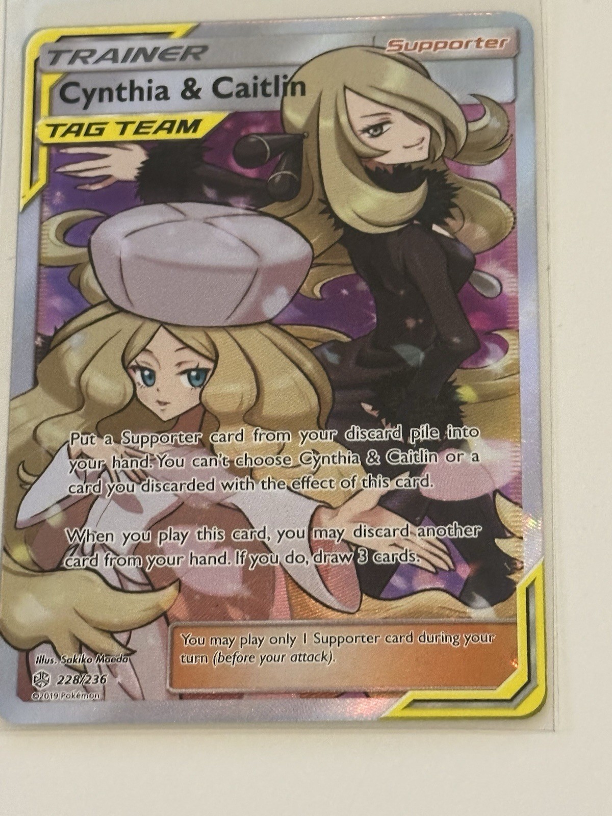 Pokemon TCG Cynthia and Caitlin Full Art Cosmic Eclipse Holo Card 228/236 NM