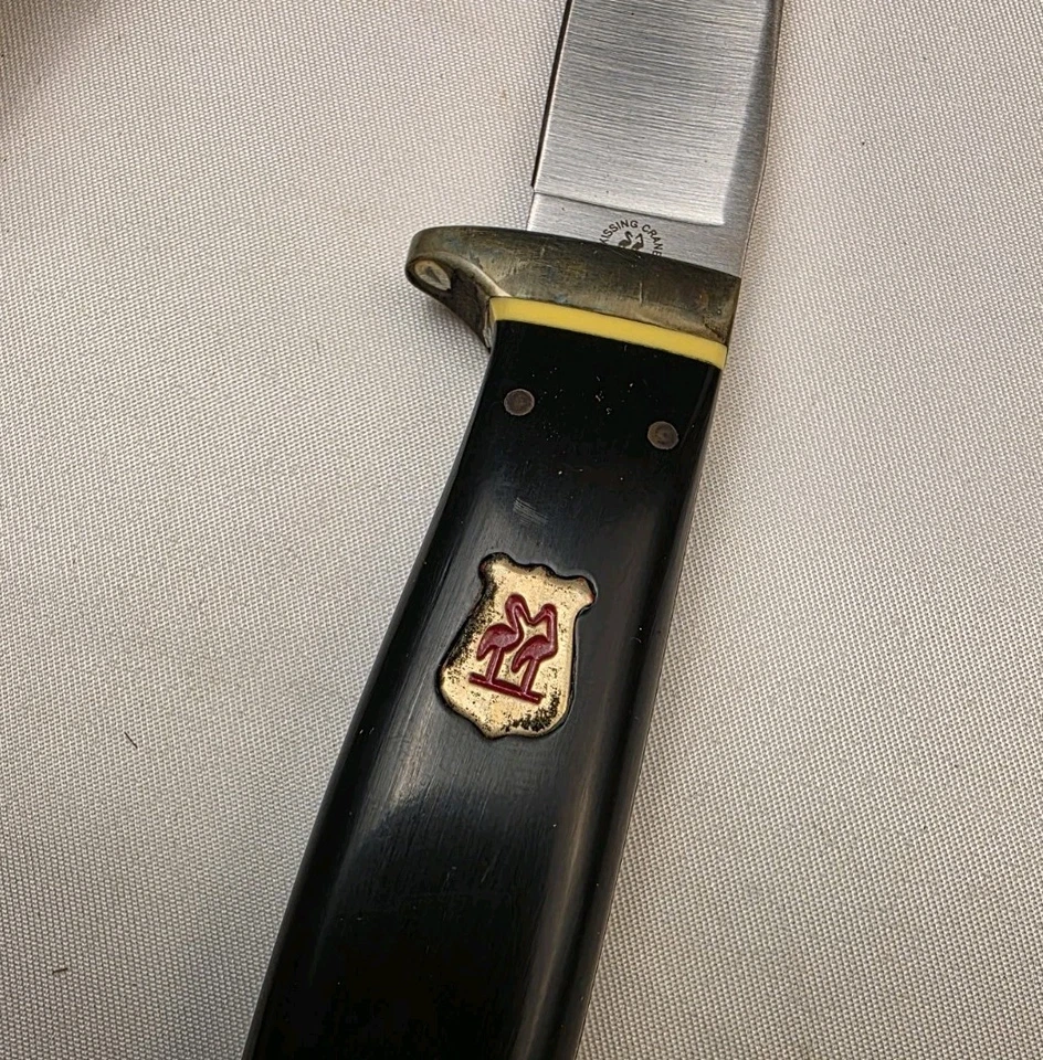 Raro cuchillo de hoja fija de acero inoxidable con funda Kissing Crane KC5083 Foto 2 de 4