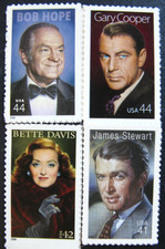 US stamps 41c 42c 44c Legends James Stewart Cooper Bette Davis Bob Hope  MNH
