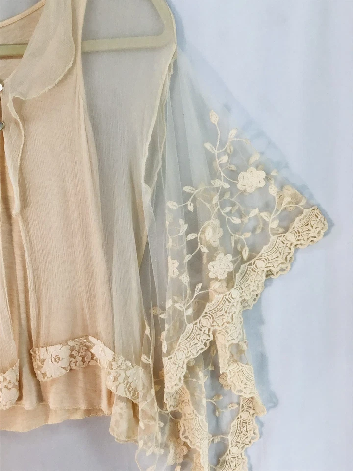 Scandal Fairy Core 2 pc top blouse set Peach color Womens Size 18 100% Seta Silk - Image 4 of 4