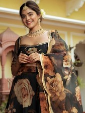 Designer Bollywood Organza Lehenga Set Digital Floral Print Party Wear Outfit