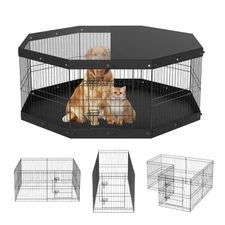 VEVOR Dog Playpen,8 Panels Foldable Metal Dog Exercise Pen with Top Cover and Bo