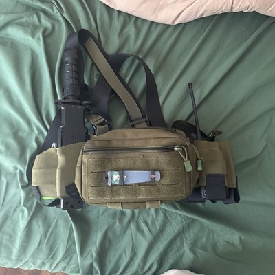 Elastic Airsoft Chestrig OD Green with Admin Pouch Airsoft Gear