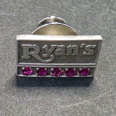 Vintage Ryan's Steak House Sterling Silver Employee Service Pin 5 Rubies 925