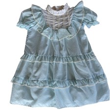Vintage Disney Winnie The Pooh Sears Pastel Blue Lace Ruffle Dress Girls 6X