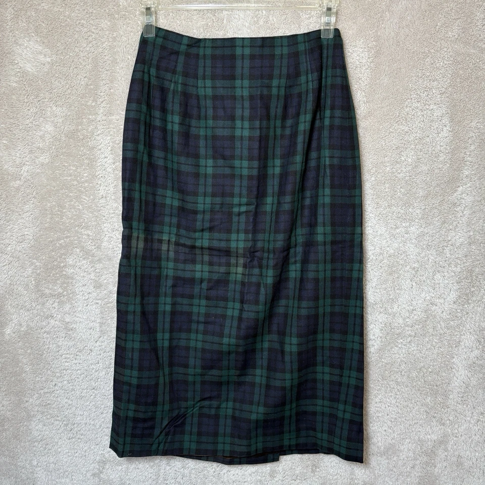 Винтажный 90-х синий зеленый клетку Tartan макси надежном юбка Sz 6 маленький опрятный бахрома читать - Изображение 3 из 4