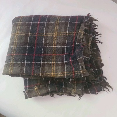 Barbour Scotland 100% Wool Plaid Raw Edge Square Scarf 30''x29'' Classic Tartan 