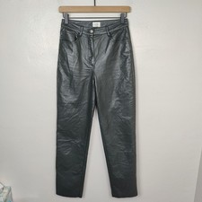 Aritzia Wilfred Melina Pants Womens 2 Faux Leather Straight Leg Dark Green