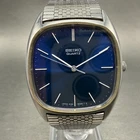Seiko Watch Men 32mm Blue Dial Silver Tone Rectangle 4100-5069 New Battery VTG