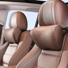 Car Headrest Pillow Memory Foam Breathable Removable Leather Cover Premium Se...