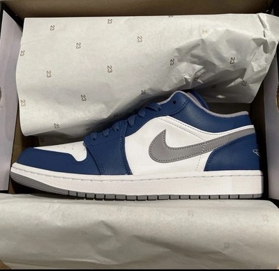 Jordan Air Jordan 1 Low True Blue Cement Grey/White Leather Low 9.5  553558-412