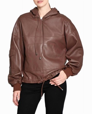 Nicole Miller Leather Space Hoodie Brown