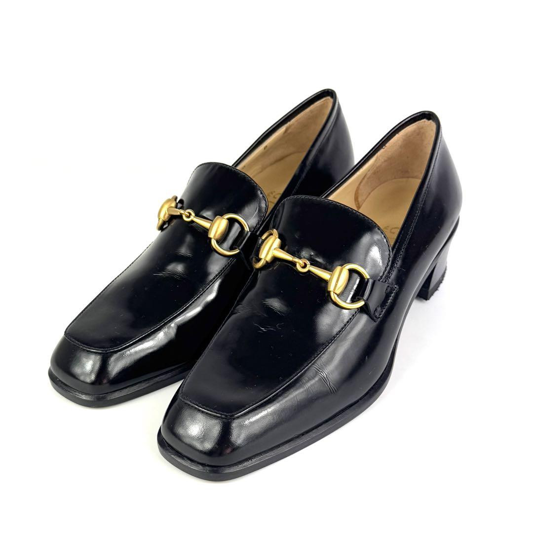 Gucci Loafers Black Leather Horsebit Square Toe Size 6 Authentic  