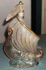 Vtg Glass Larsen Cognac France Invincible Ship Liquor Decanter Bottle 12" Tall