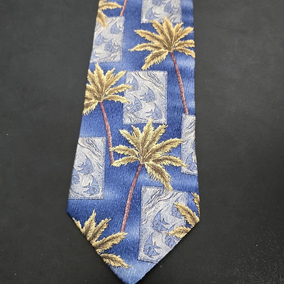 Corbata TROPICALS by TANGO PALMTREE azul 100 % seda ropa de resort  Foto 3 de 4