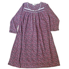 Eileen West Floral Nightgown Womens Large Flannel Pink Cotton Cottagecore Granny