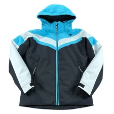 Descente Jacket Girls 10 Ski Snowboard Blue Black White Removable Hood