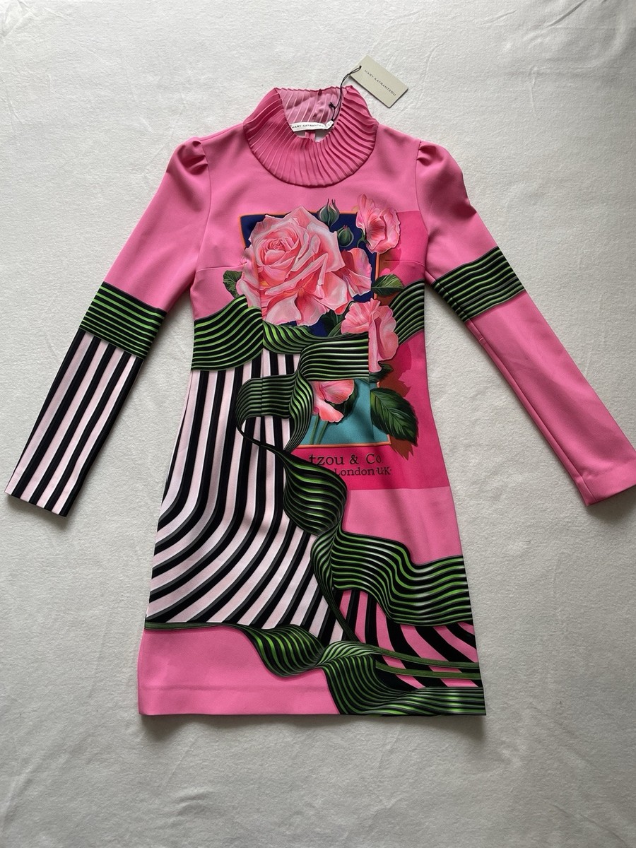 NEW- Mary Katranzou knee length bodycon dress, long sleeves, pink, roses UK  10 | eBay UK