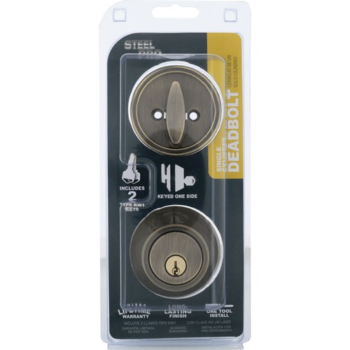 Steel Pro Antique Brass Single Cylinder Deadbolt DB981 Steel Pro DB981 - Picture 2 of 3