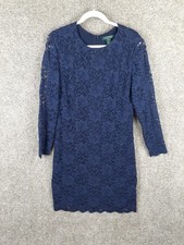 Lauren Ralph Lauren Lace Sheath Dress Womens 18 Navy Blue Long Sleeve Elegant