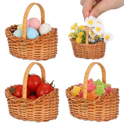 4pcs Mini Woven Baskets With Handles - Small Rattan Flower Basket for Dollhou...