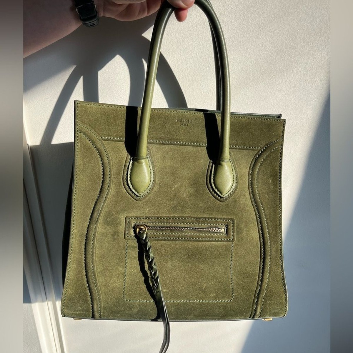 トートバッグ Céline Phantom Bag Olive Green Suede Tote Bag | eBay
