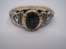 Antico Stile Liberty Anello Zaffiro Diamante 500 Oro 800 Argento Um 1900 Tgl 51