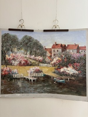 ORIGINAL Impressionist Painting Signed DAVID SMART 30x40 River Boat Houses